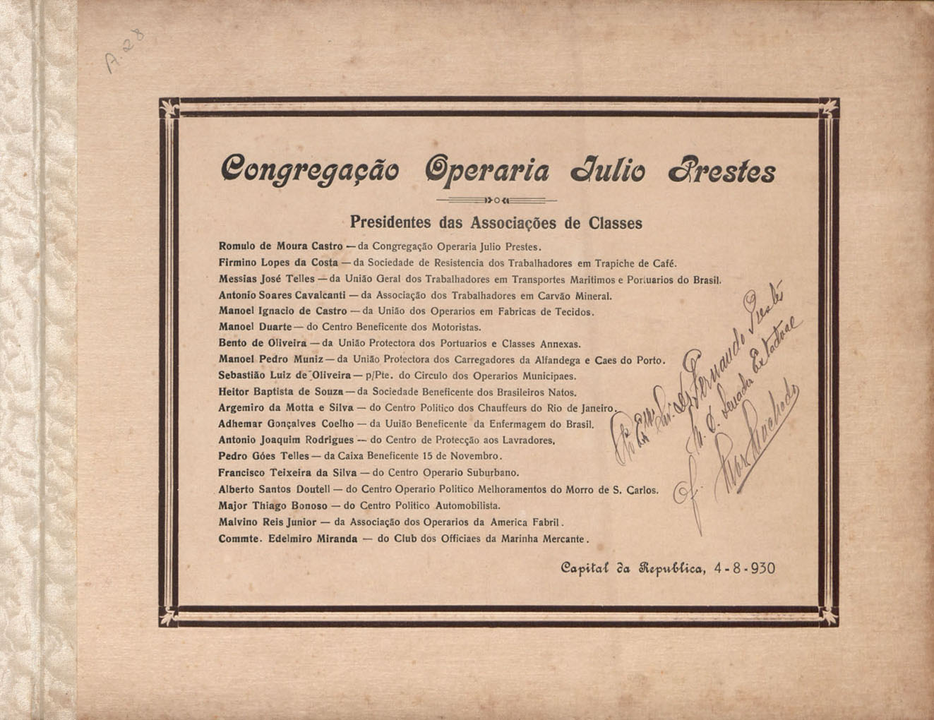 Homenagem da Congregação Operária Júlio Prestes 2. Coleção Júlio Prestes. MIS